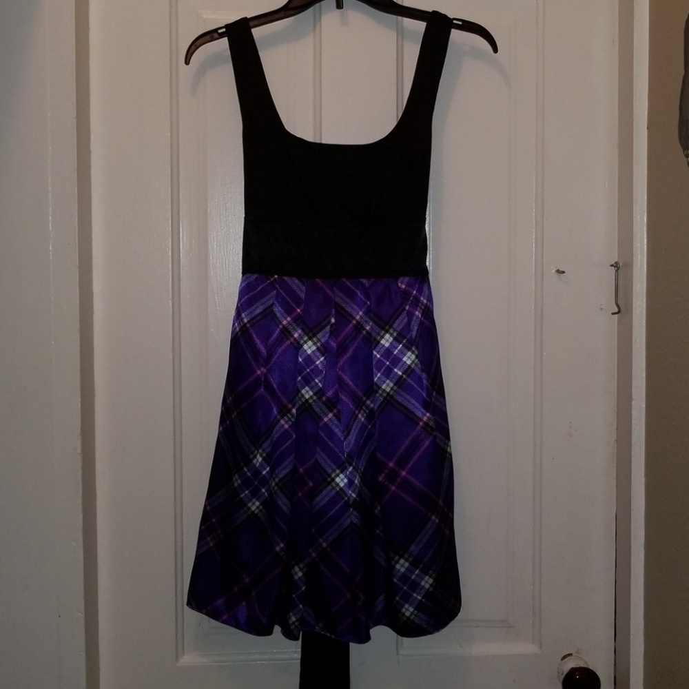 Purple Plaid satin mini dress